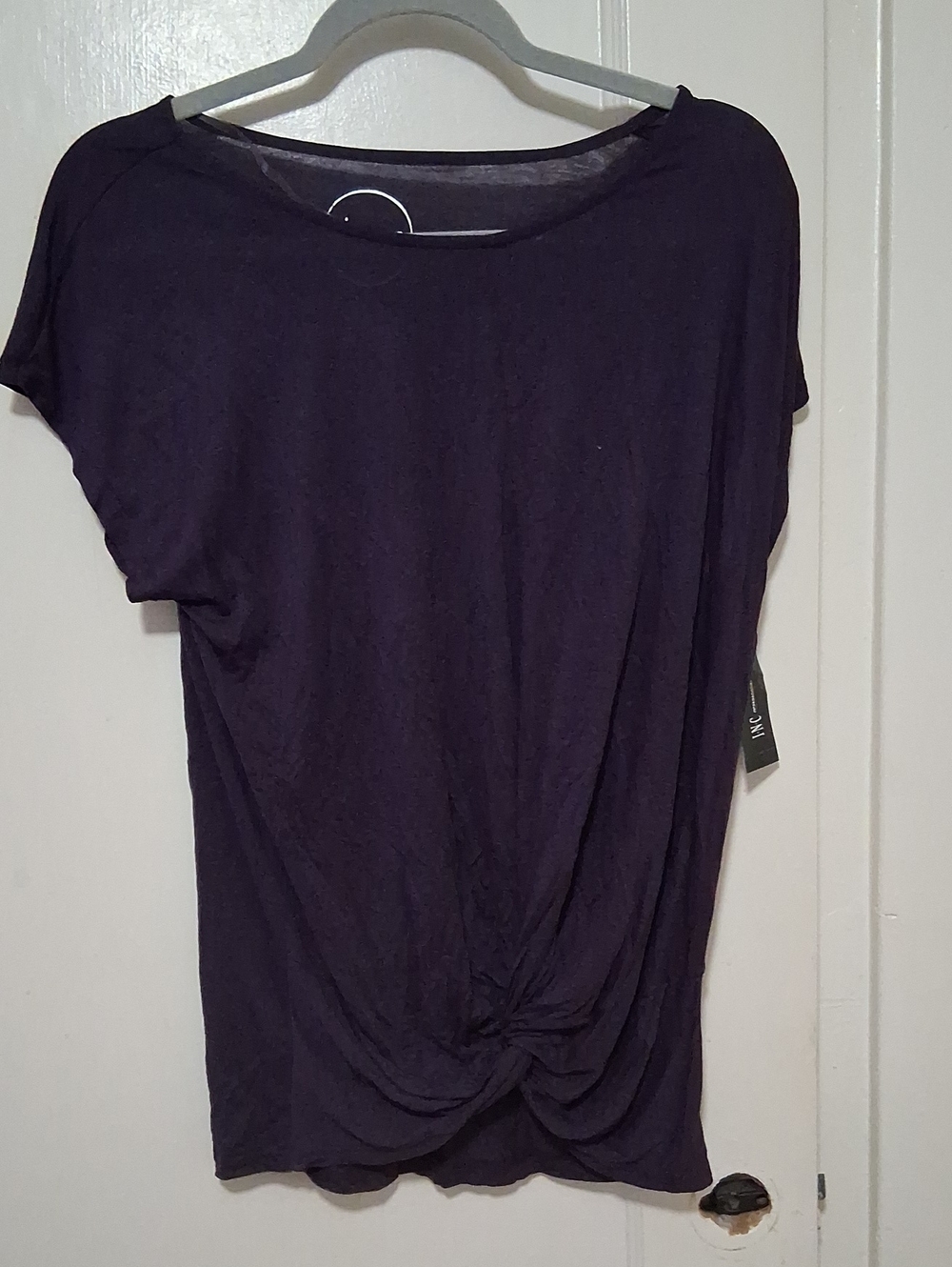 INC International Concepts Dark Purple Short-Sleeve Twist-Front Top
